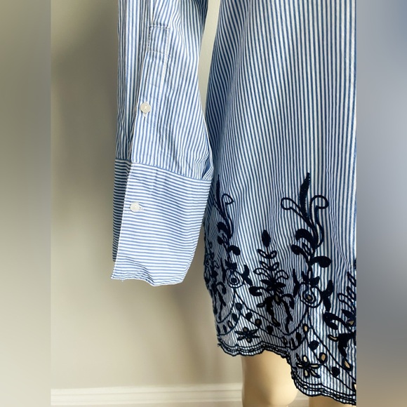 Zara Striped Floral Embroidered Shirt Mini Dress Long Sleeve Eyelets Victorian - Picture 9 of 13